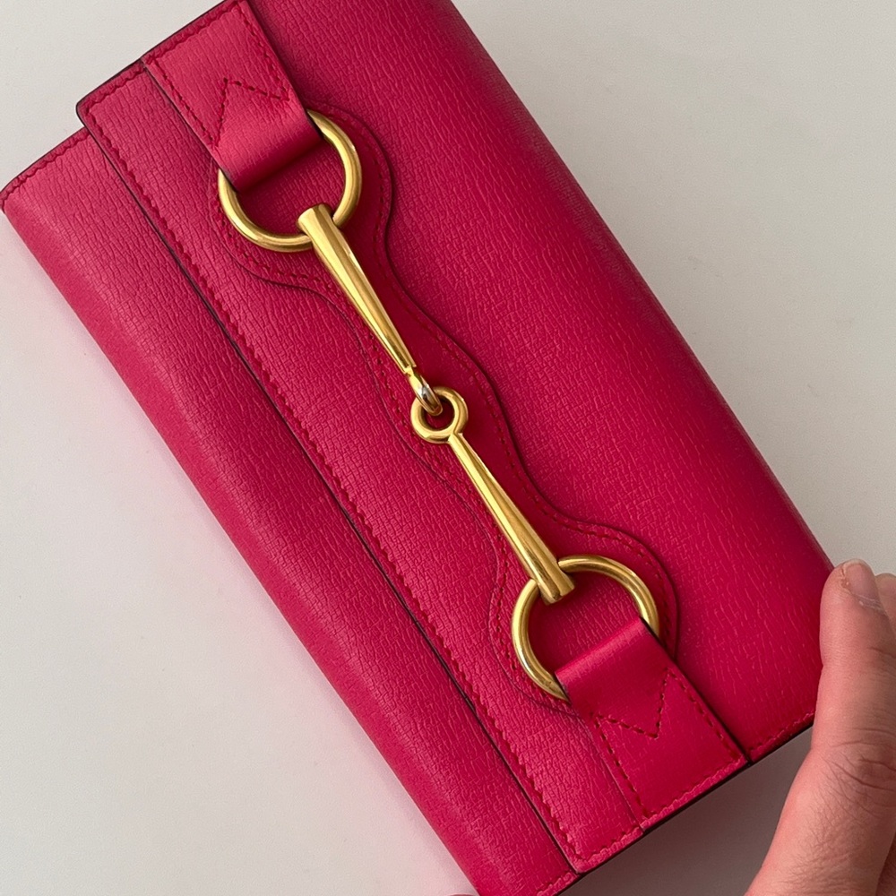 Gucci Leather Continental Wallet With Horsebit in Fuchsia/ Pink - Picture 3 of 15